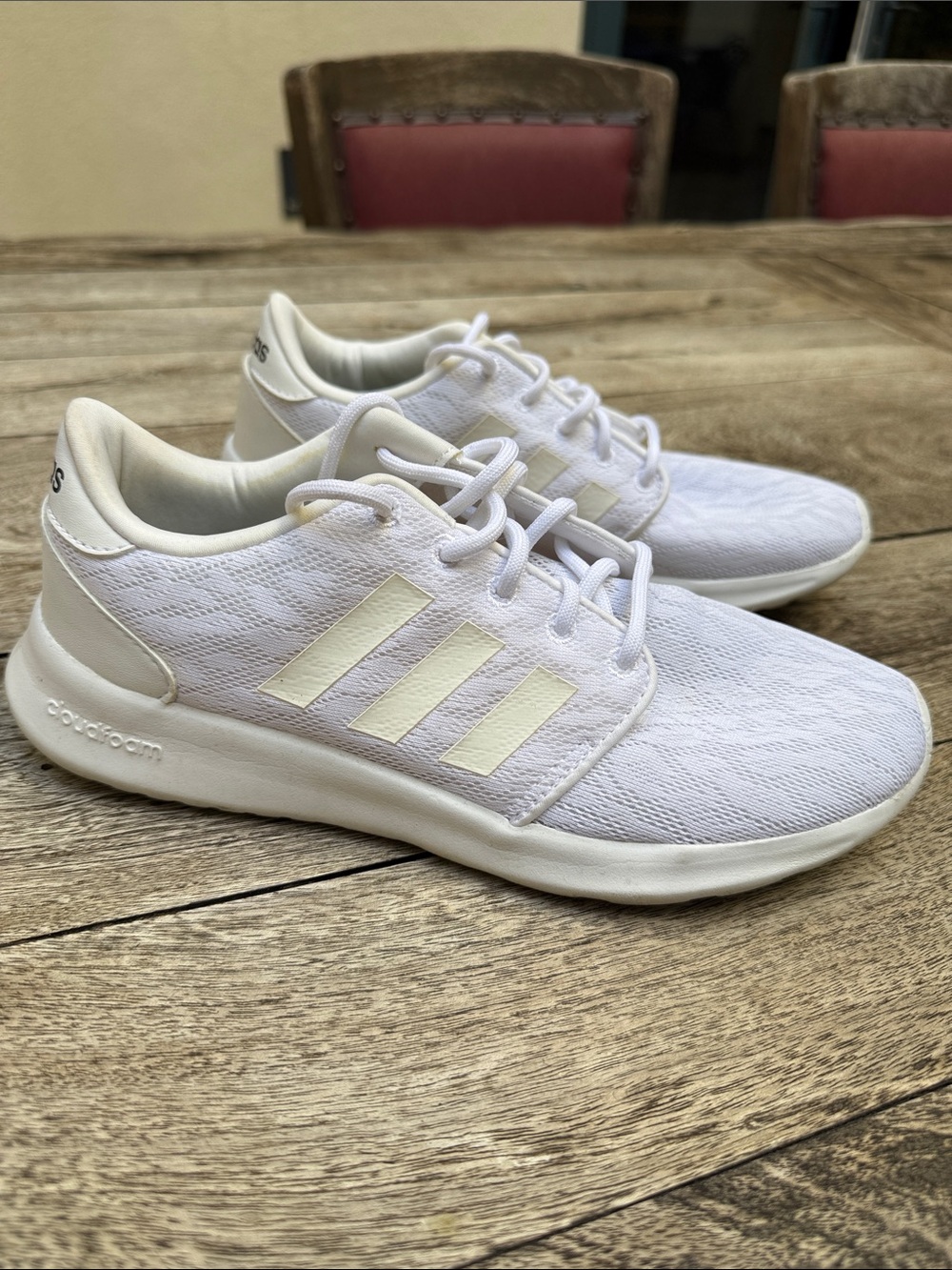 adidas Cloudfoam White Lace-Up Athletic Sneakers